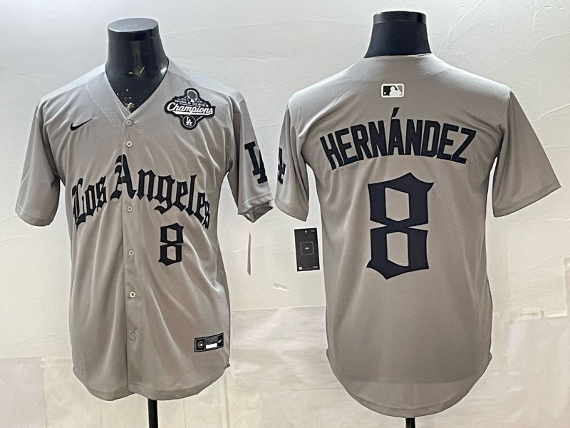 Men 2026 Los Angeles Dodgers #8 Hernandez Grey Five generations Nike MLB Jersey style 007